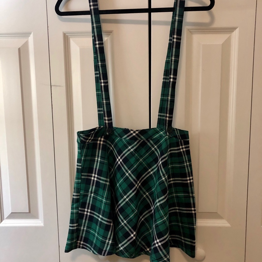 Green plaid overall skirt
